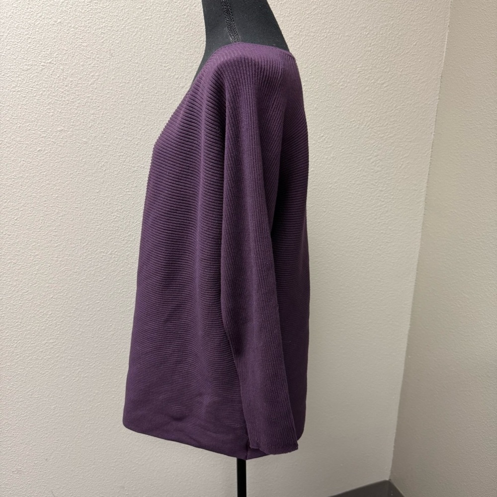 G.H. Woman Dark Purple Ribbed Knit Sweater Plus Size 1X Soft Stretch Top - Picture 4 of 10